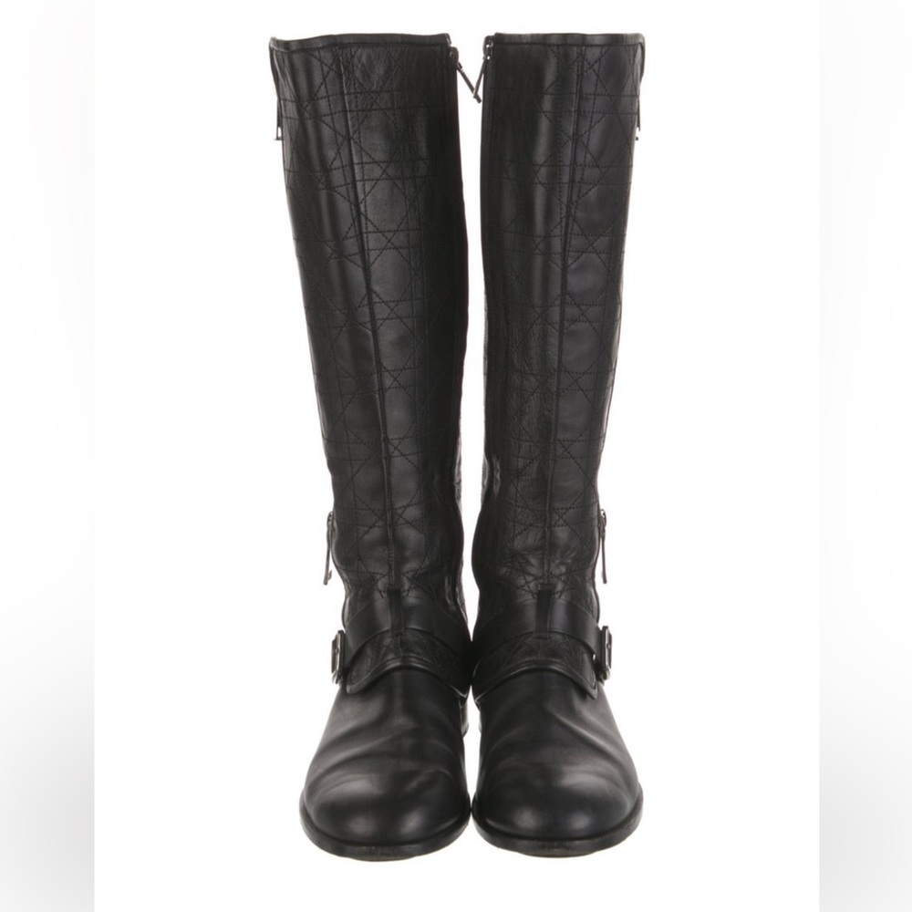 Dior Cannage Black Leather Knee Boots Moto Size 40/9 - Picture 2 of 8
